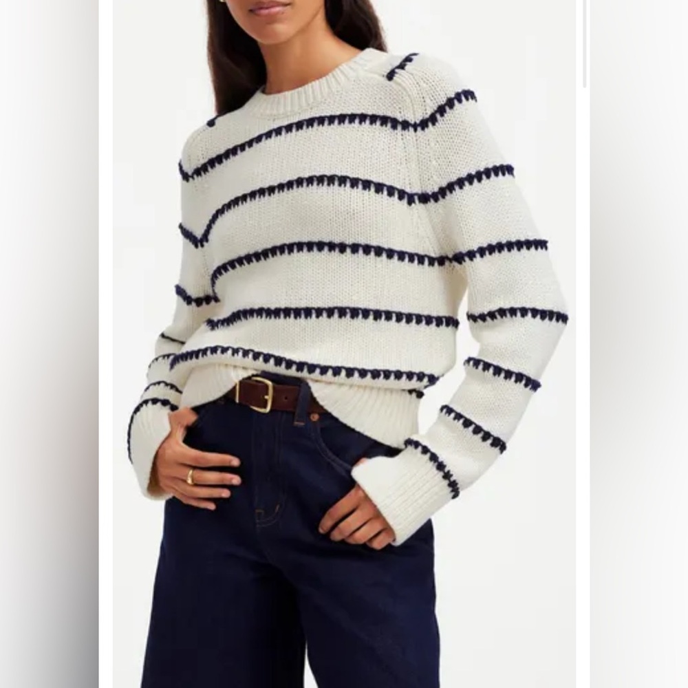 Madewell Textured Cotton Crewneck Sweater in Stripe